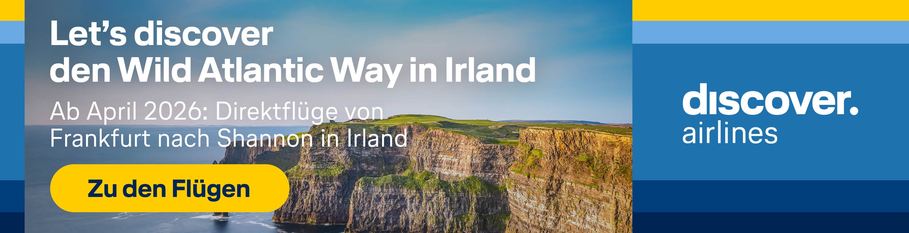 Banner Direktflüge von Frankfurt nach Shannon in Irland finden | © Discover Airlines